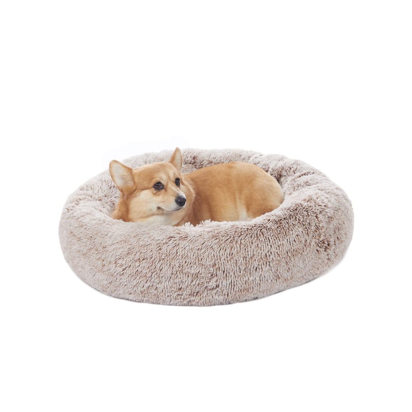 Bedfolks Calming Donut Dog Bed, 36 Inches Round Fluffy for Large Dogs, Anti-Anxiety Plush, Machine Washable (Dark Grey, Large)