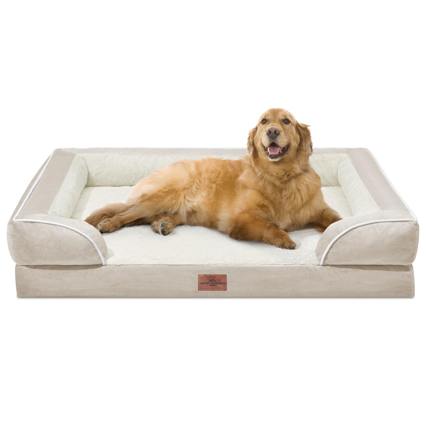 Comfort Expression Orthopedic Dog Bed for Extra Large Dogs with Bolster | Waterproof Dog Couch Bed with Washable Cover & Non-Slip Bottom, Supportive Egg Crate Foam XL Pet Bed, 42x30 Inch