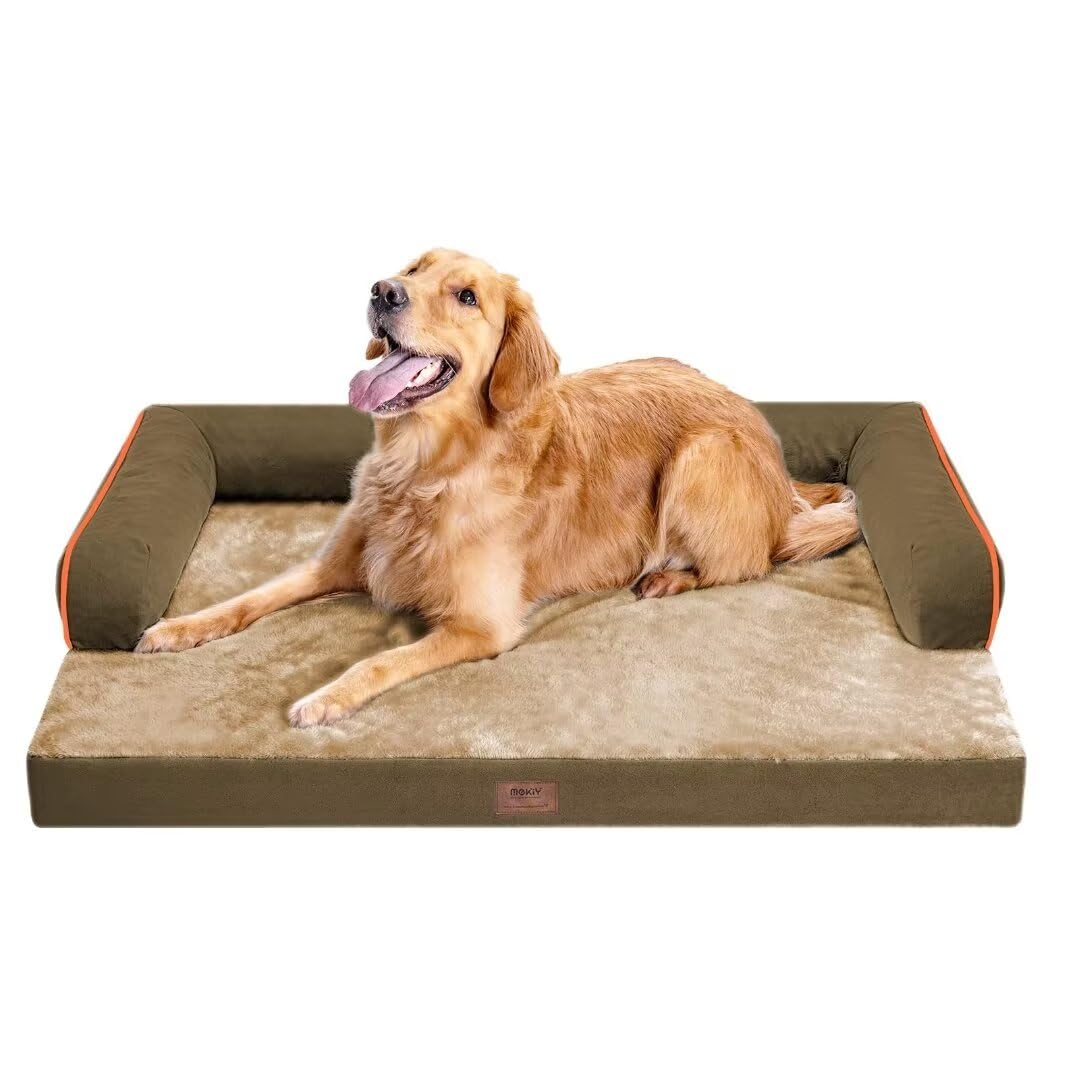 MEKIY Orthopedic Washable Dog Bed with Bolster for Medium to Large Dogs | Pillow Support for Neck Relief, Egg Crate Foam, Waterproof Liner, Anti-Slip Bottom, Removable Bolster Cover, 36 x 27 Inch