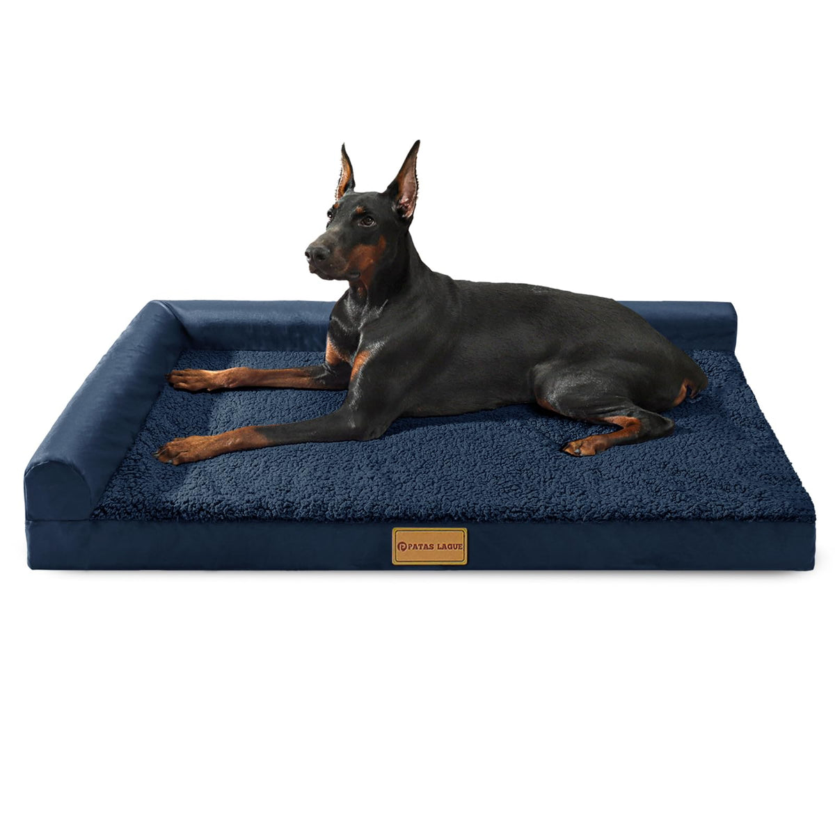 Patas Lague Orthopedic Dog Bed Large Sized Dog 36''X24'', Waterproof L Bolster Medium Pet Sofa Beds with Removable Washable Cover, Soft Pet Couch Crate Mat with Nonskid Bottom, Black