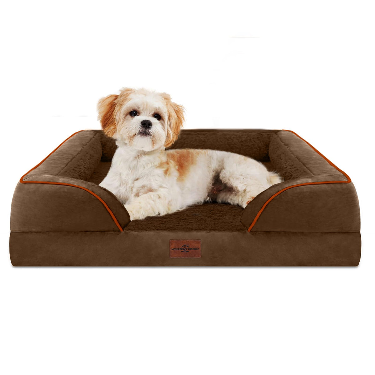 Comfort Expression Orthopedic Dog Bed for Extra Large Dogs with Bolster | Waterproof Dog Couch Bed with Washable Cover & Non-Slip Bottom, Supportive Egg Crate Foam XL Pet Bed, 42x30 Inch