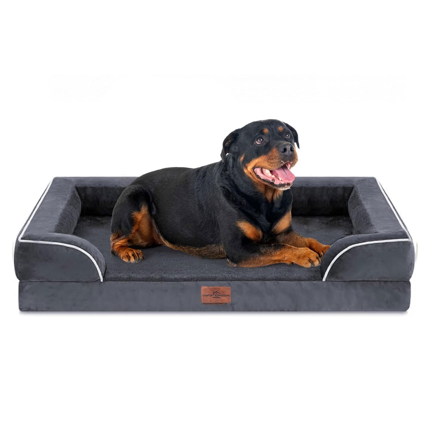 Comfort Expression Orthopedic Dog Bed for Extra Large Dogs with Bolster | Waterproof Dog Couch Bed with Washable Cover & Non-Slip Bottom, Supportive Egg Crate Foam XL Pet Bed, 42x30 Inch