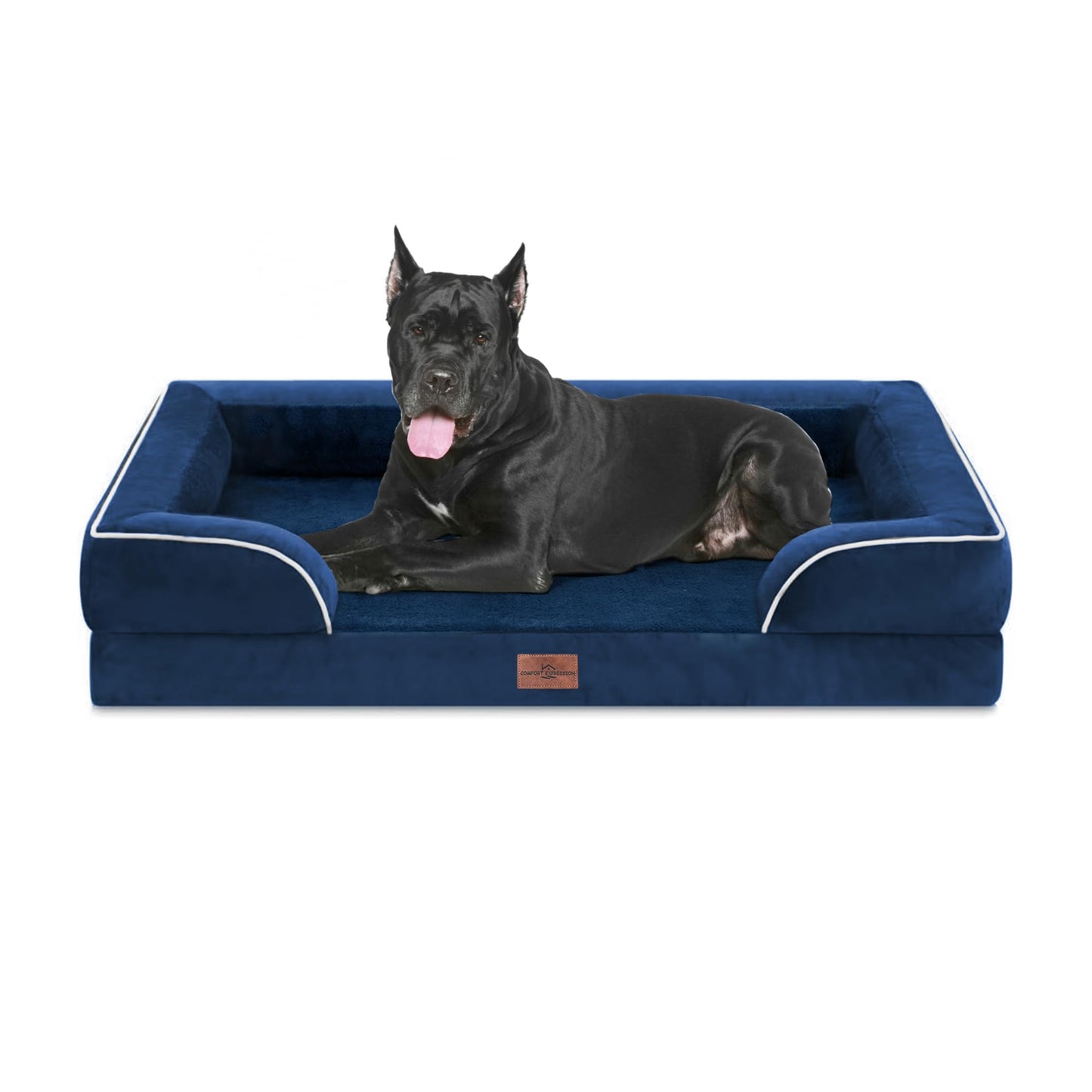 Comfort Expression Orthopedic Dog Bed for Extra Large Dogs with Bolster | Waterproof Dog Couch Bed with Washable Cover & Non-Slip Bottom, Supportive Egg Crate Foam XL Pet Bed, 42x30 Inch