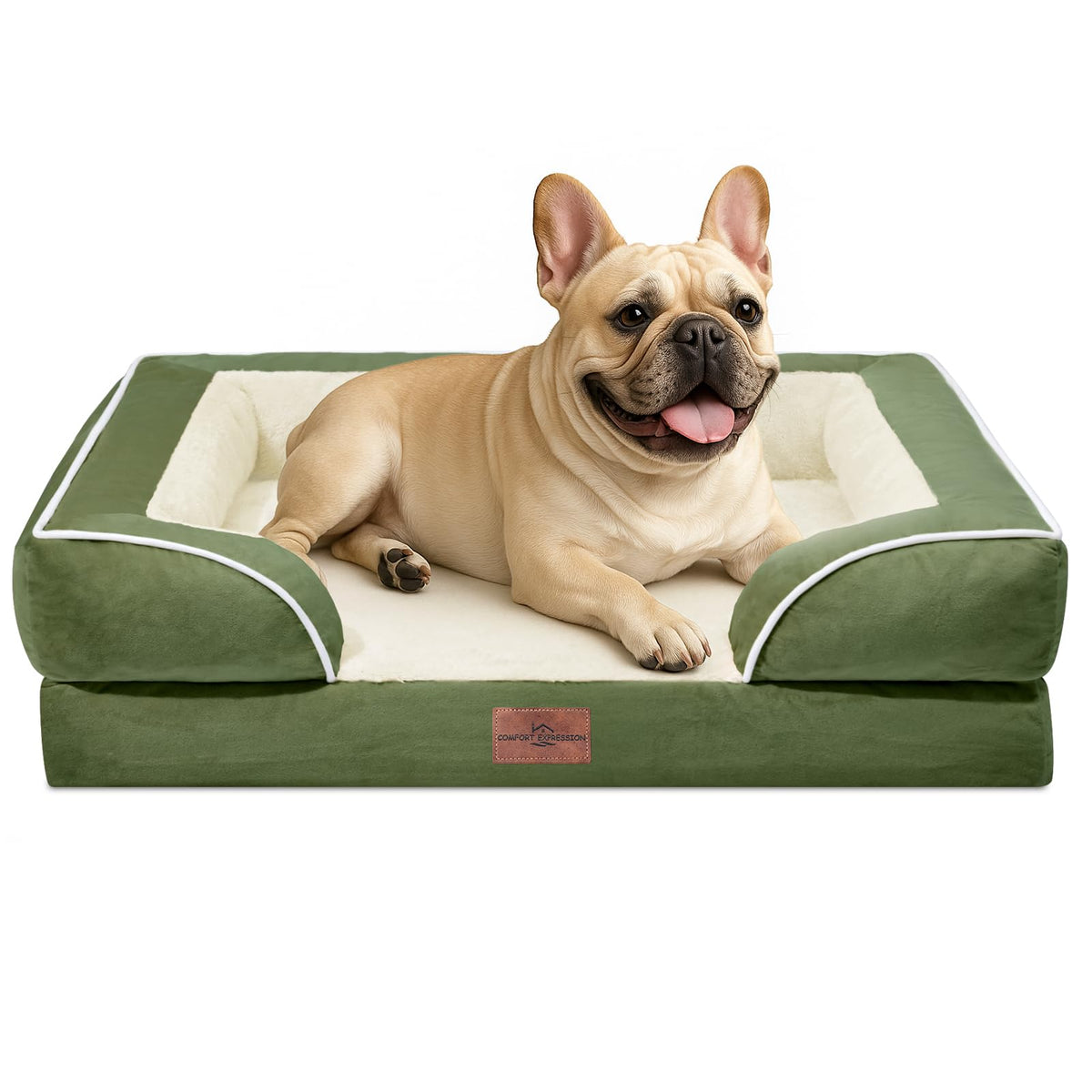 Comfort Expression Orthopedic Dog Bed for Extra Large Dogs with Bolster | Waterproof Dog Couch Bed with Washable Cover & Non-Slip Bottom, Supportive Egg Crate Foam XL Pet Bed, 42x30 Inch