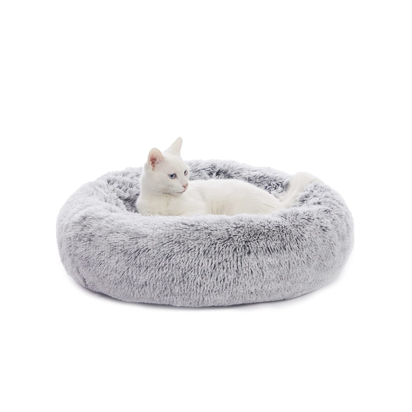 Bedfolks Calming Donut Dog Bed, 36 Inches Round Fluffy for Large Dogs, Anti-Anxiety Plush, Machine Washable (Dark Grey, Large)