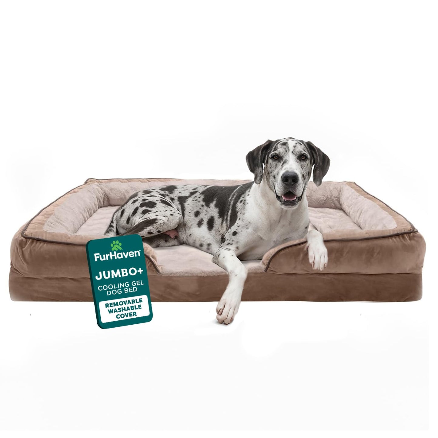 FurHaven Cooling Gel Dog Bed for Large Dogs, Perfect Comfort Sofa Bed, Cool Gel-Top Foam & Solid Orthopedic Foam Base for Joint Support, Removable Washable Cover, Jumbo XL, Plush & Velvet, Brownstone