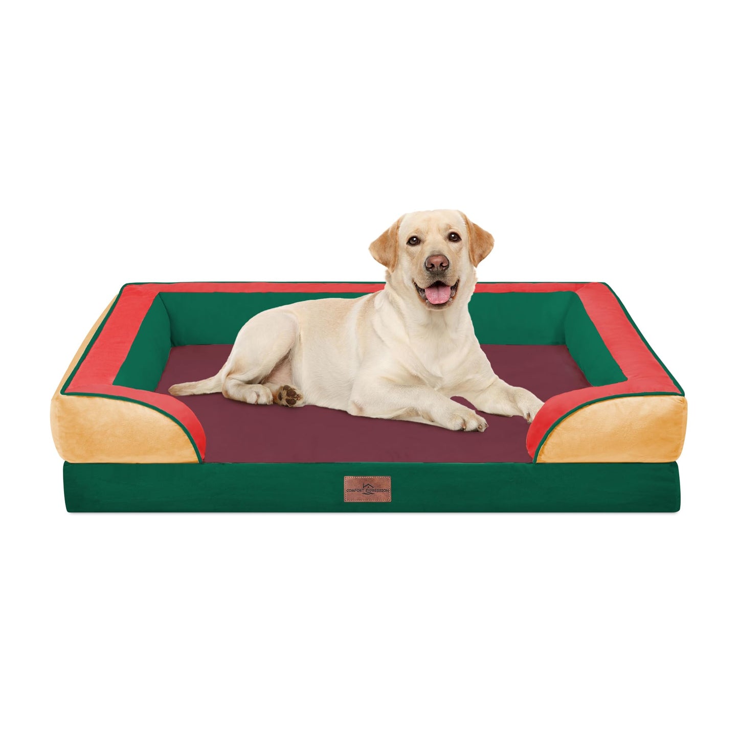 Comfort Expression Orthopedic Dog Bed for Extra Large Dogs with Bolster | Waterproof Dog Couch Bed with Washable Cover & Non-Slip Bottom, Supportive Egg Crate Foam XL Pet Bed, 42x30 Inch