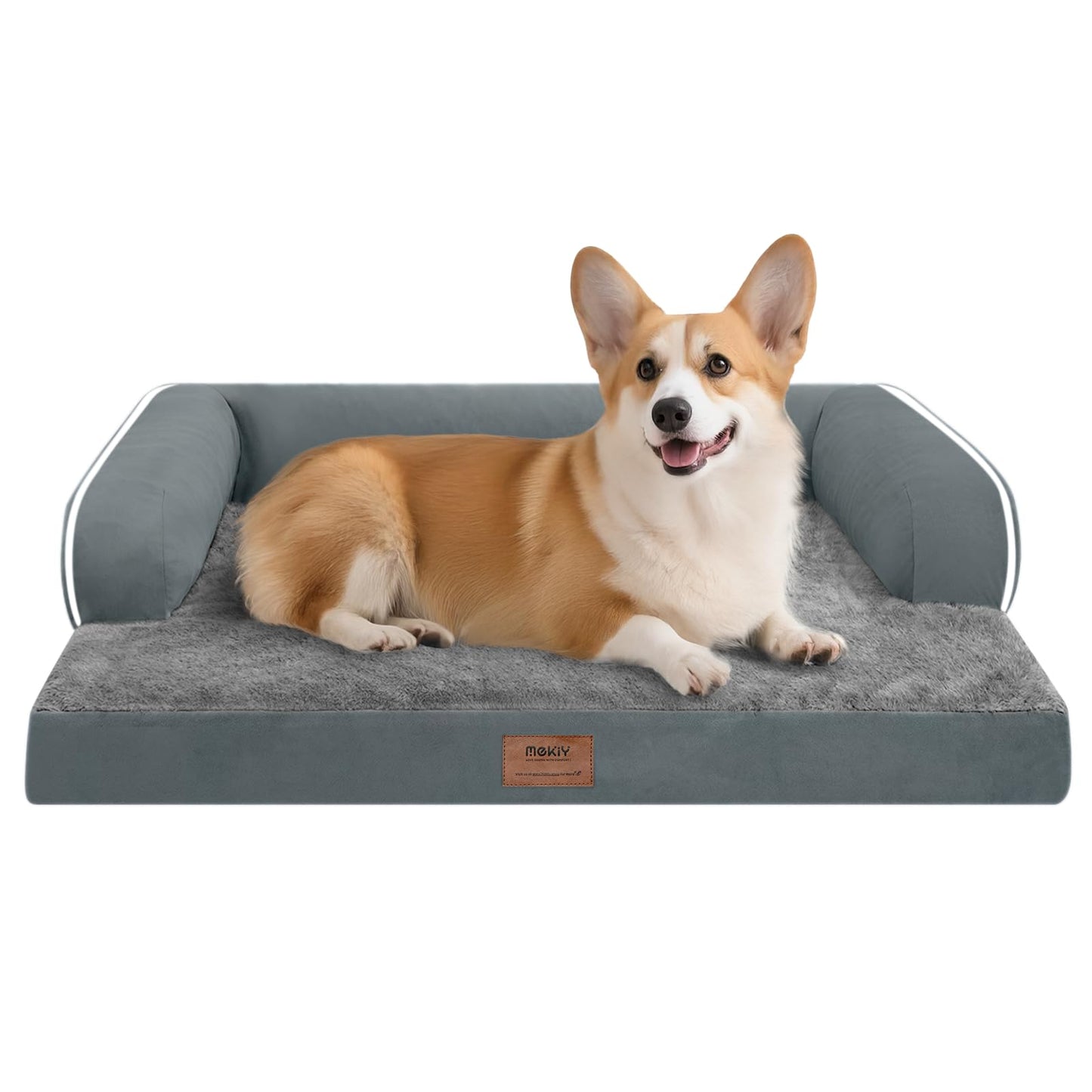 MEKIY Orthopedic Washable Dog Bed with Bolster for Medium to Large Dogs | Pillow Support for Neck Relief, Egg Crate Foam, Waterproof Liner, Anti-Slip Bottom, Removable Bolster Cover, 36 x 27 Inch