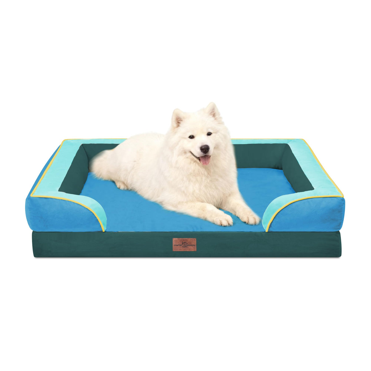Comfort Expression Orthopedic Dog Bed for Extra Large Dogs with Bolster | Waterproof Dog Couch Bed with Washable Cover & Non-Slip Bottom, Supportive Egg Crate Foam XL Pet Bed, 42x30 Inch