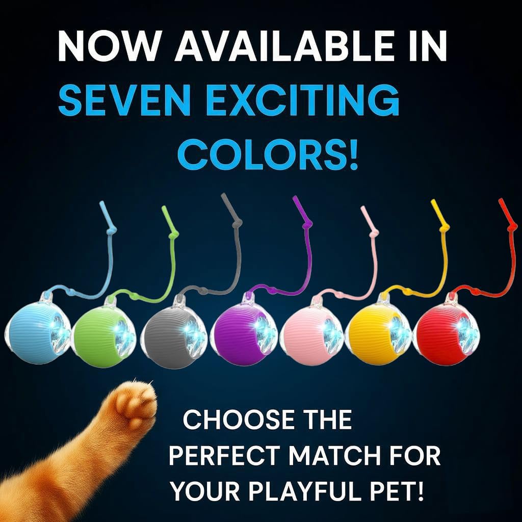 Purrmitive 2026 Durable Interactive Cat Toys for Indoor Cats, Dog Toys Ball, Rolling Pet Ball, Smart Automatic Cat Chase Balls Toy, Interactive Dog Toys Speedy Tail,Kitten & Cat Toys Interactive (Red)