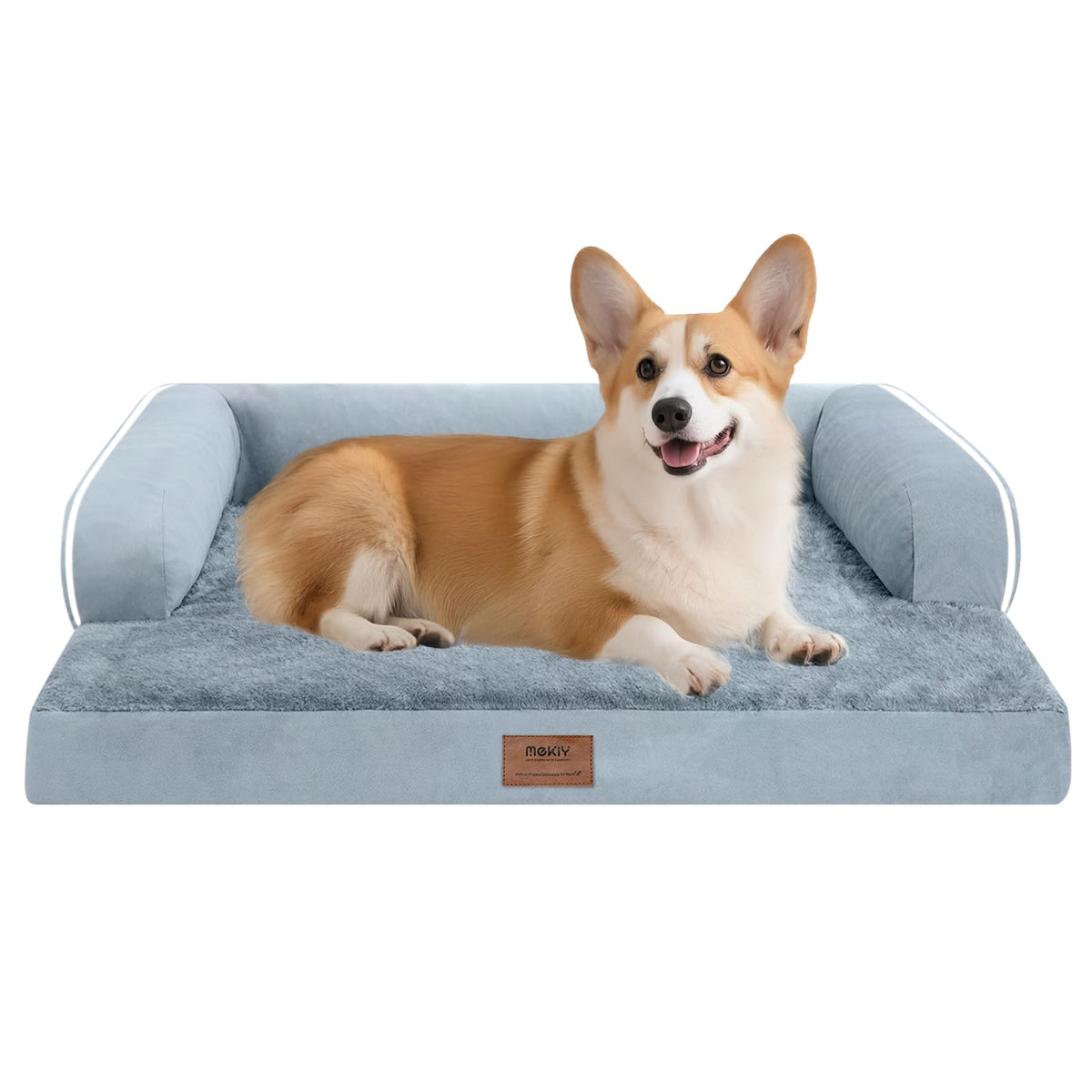 MEKIY Orthopedic Washable Dog Bed with Bolster for Medium to Large Dogs | Pillow Support for Neck Relief, Egg Crate Foam, Waterproof Liner, Anti-Slip Bottom, Removable Bolster Cover, 36 x 27 Inch