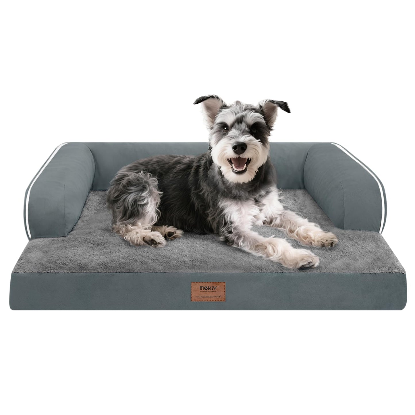 MEKIY Orthopedic Washable Dog Bed with Bolster for Medium to Large Dogs | Pillow Support for Neck Relief, Egg Crate Foam, Waterproof Liner, Anti-Slip Bottom, Removable Bolster Cover, 36 x 27 Inch