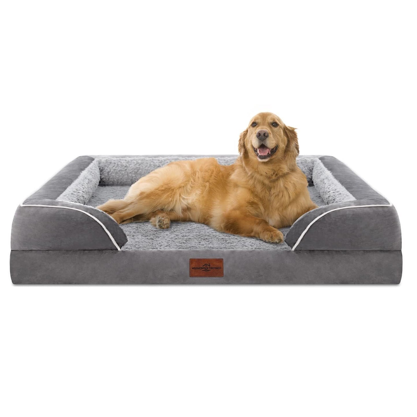 Comfort Expression Orthopedic Dog Bed for Extra Large Dogs with Bolster | Waterproof Dog Couch Bed with Washable Cover & Non-Slip Bottom, Supportive Egg Crate Foam XL Pet Bed, 42x30 Inch