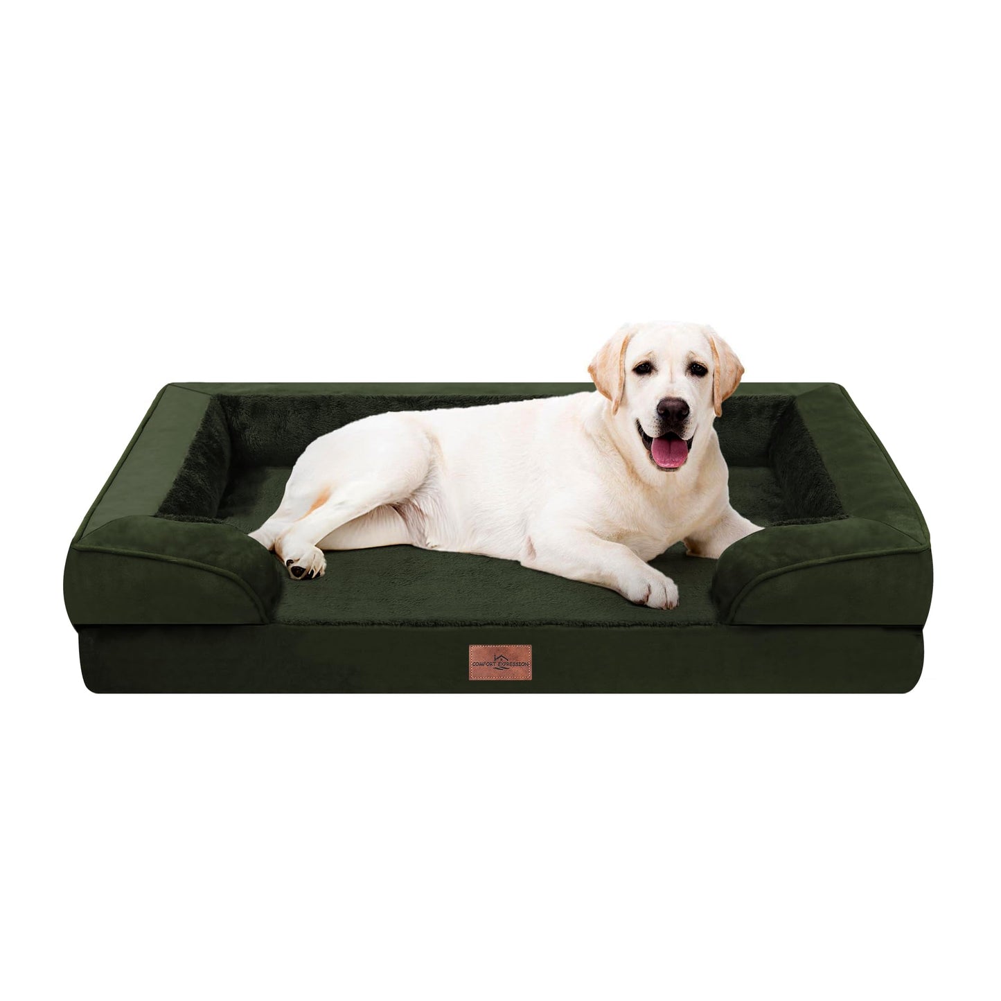 Comfort Expression Orthopedic Dog Bed for Extra Large Dogs with Bolster | Waterproof Dog Couch Bed with Washable Cover & Non-Slip Bottom, Supportive Egg Crate Foam XL Pet Bed, 42x30 Inch