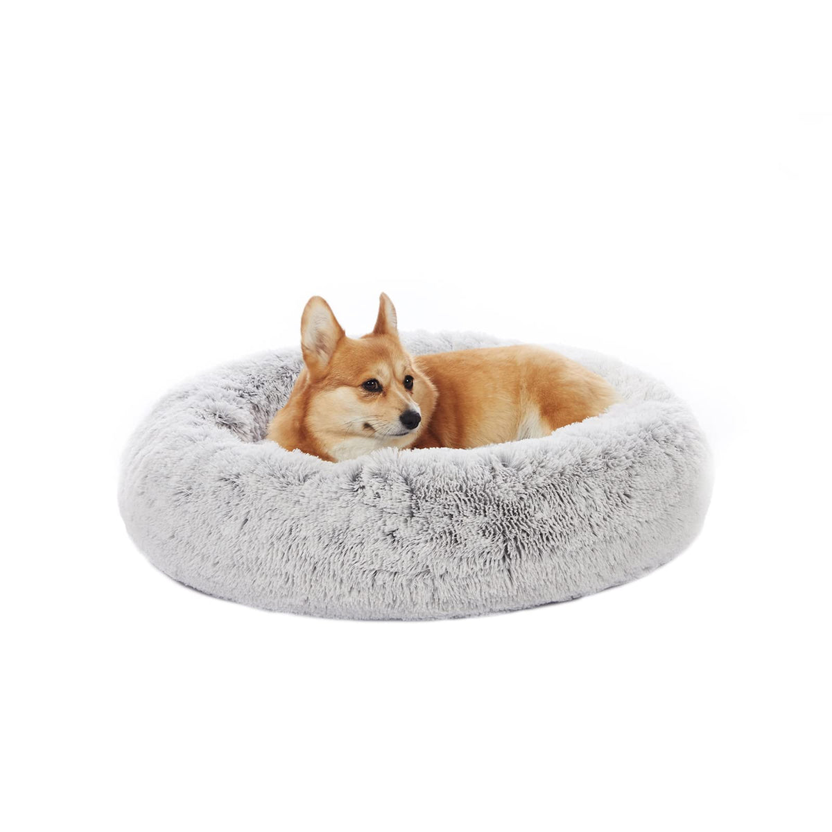 Bedfolks Calming Donut Dog Bed, 36 Inches Round Fluffy for Large Dogs, Anti-Anxiety Plush, Machine Washable (Dark Grey, Large)