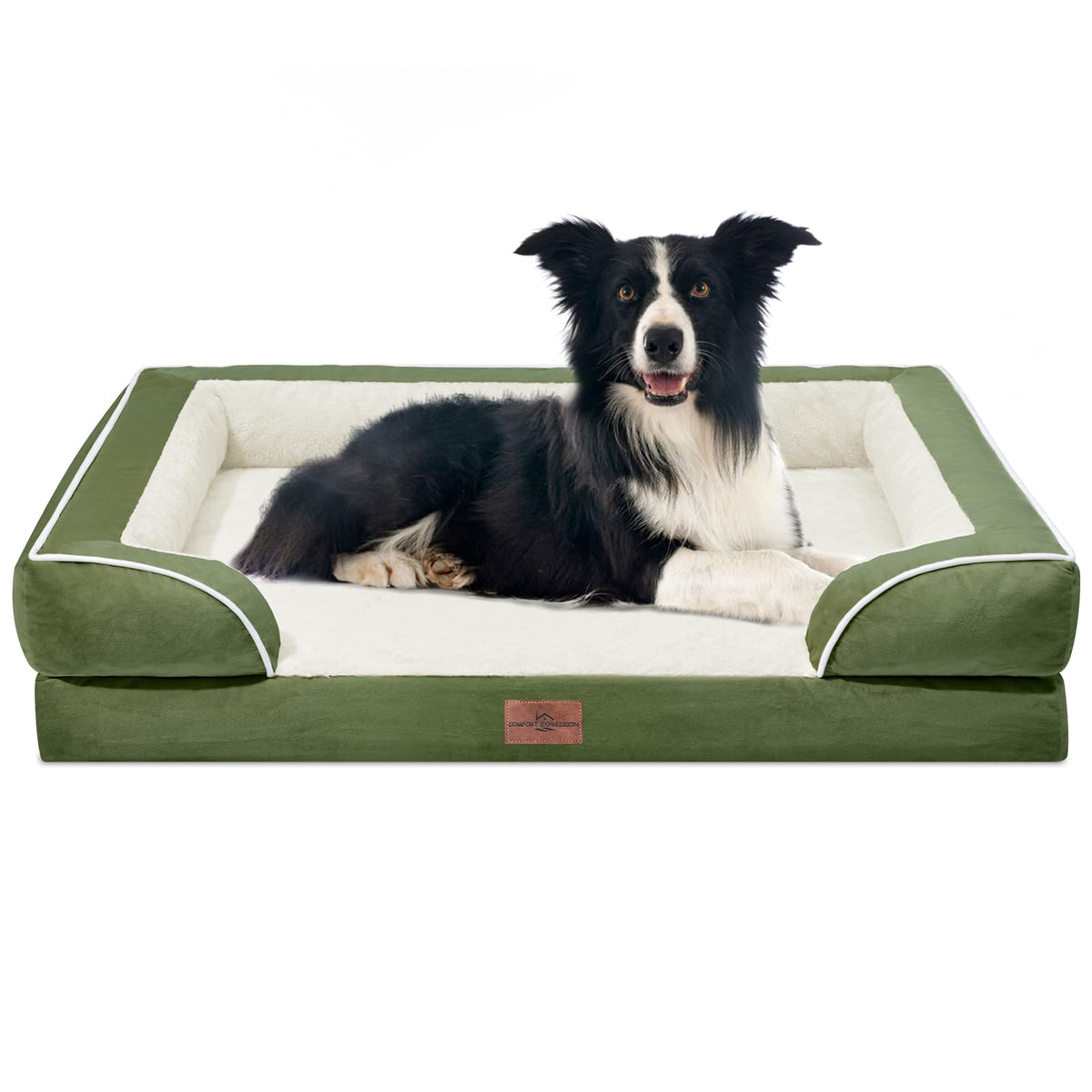 Comfort Expression Orthopedic Dog Bed for Extra Large Dogs with Bolster | Waterproof Dog Couch Bed with Washable Cover & Non-Slip Bottom, Supportive Egg Crate Foam XL Pet Bed, 42x30 Inch