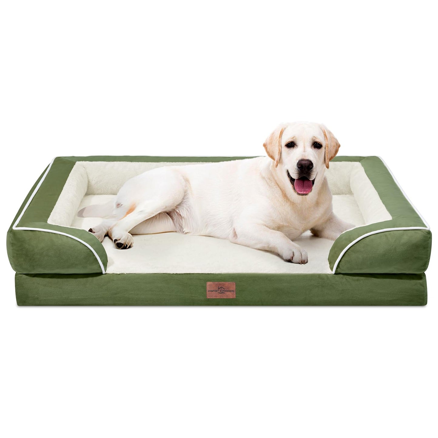 Comfort Expression Orthopedic Dog Bed for Extra Large Dogs with Bolster | Waterproof Dog Couch Bed with Washable Cover & Non-Slip Bottom, Supportive Egg Crate Foam XL Pet Bed, 42x30 Inch