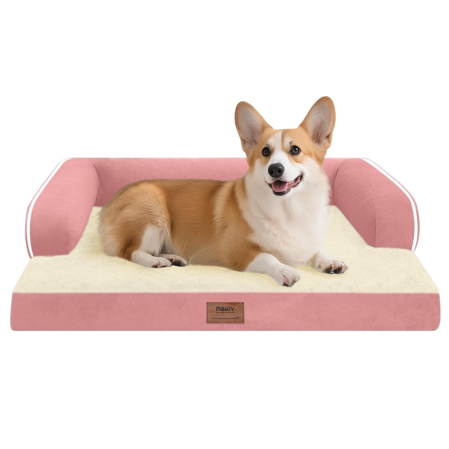 MEKIY Orthopedic Washable Dog Bed with Bolster for Medium to Large Dogs | Pillow Support for Neck Relief, Egg Crate Foam, Waterproof Liner, Anti-Slip Bottom, Removable Bolster Cover, 36 x 27 Inch