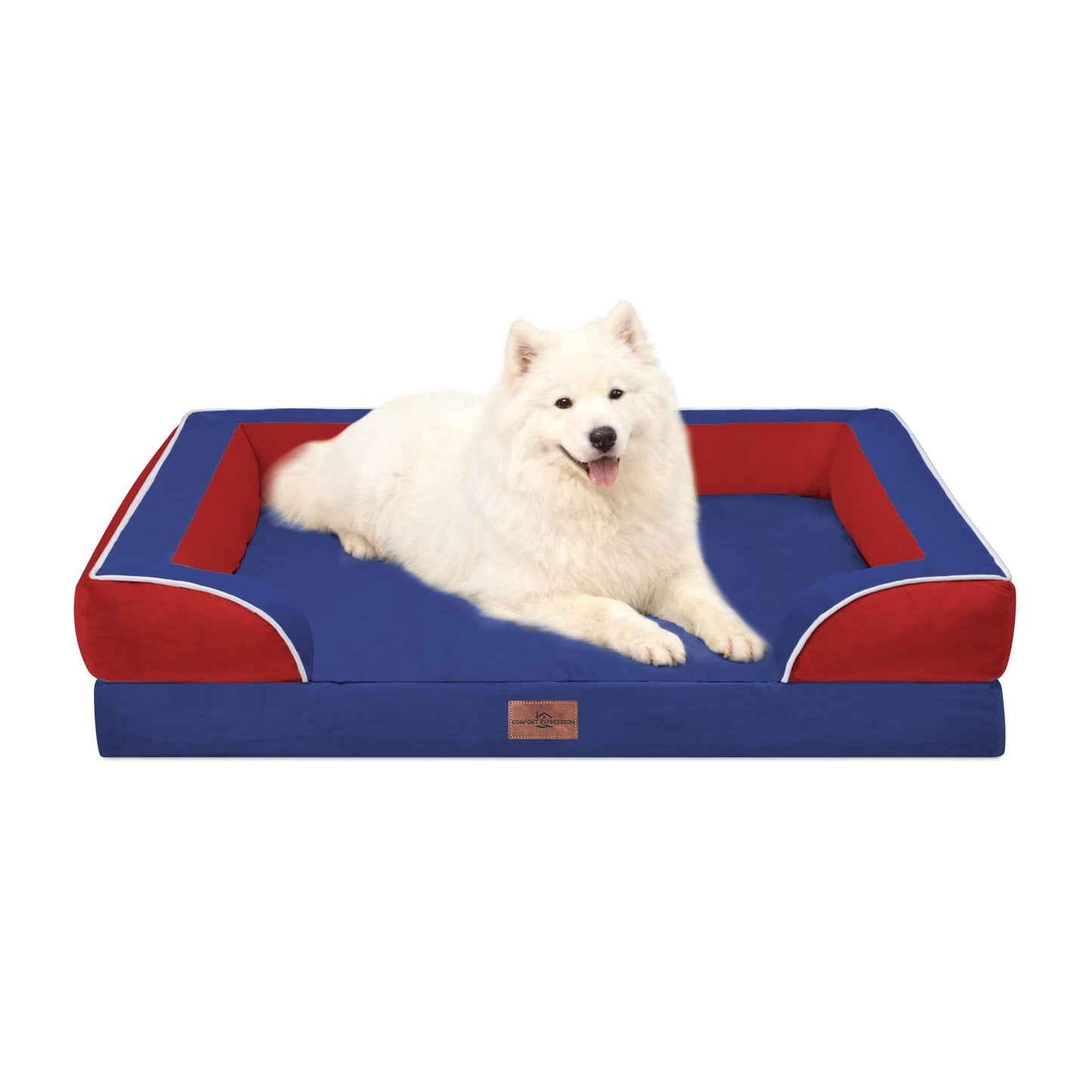 Comfort Expression Orthopedic Dog Bed for Extra Large Dogs with Bolster | Waterproof Dog Couch Bed with Washable Cover & Non-Slip Bottom, Supportive Egg Crate Foam XL Pet Bed, 42x30 Inch