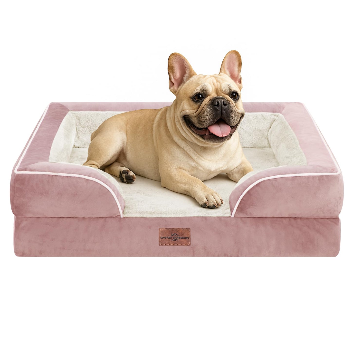 Comfort Expression Orthopedic Dog Bed for Extra Large Dogs with Bolster | Waterproof Dog Couch Bed with Washable Cover & Non-Slip Bottom, Supportive Egg Crate Foam XL Pet Bed, 42x30 Inch