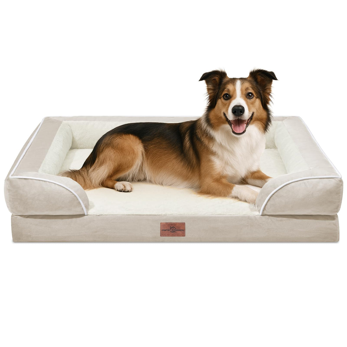 Comfort Expression Orthopedic Dog Bed for Extra Large Dogs with Bolster | Waterproof Dog Couch Bed with Washable Cover & Non-Slip Bottom, Supportive Egg Crate Foam XL Pet Bed, 42x30 Inch