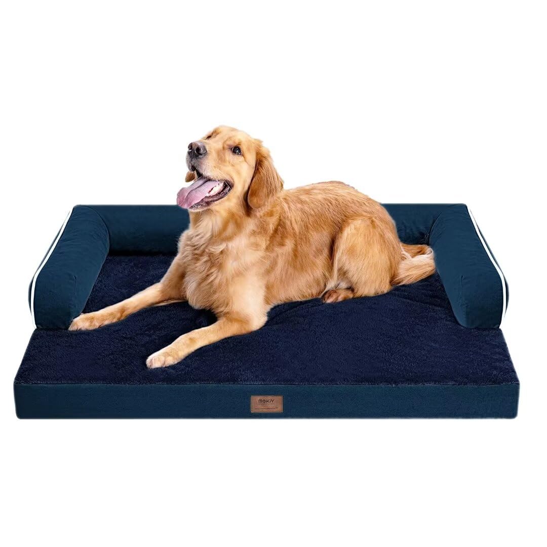 MEKIY Orthopedic Washable Dog Bed with Bolster for Medium to Large Dogs | Pillow Support for Neck Relief, Egg Crate Foam, Waterproof Liner, Anti-Slip Bottom, Removable Bolster Cover, 36 x 27 Inch