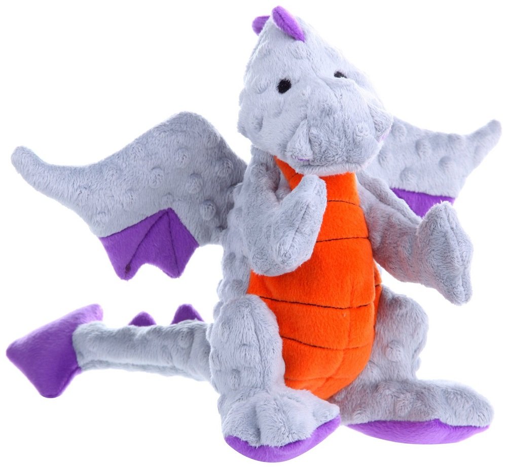 goDog Bubble Plush Dragons Squeaky Dog Toy, Chew Guard Technology - Coral, Large