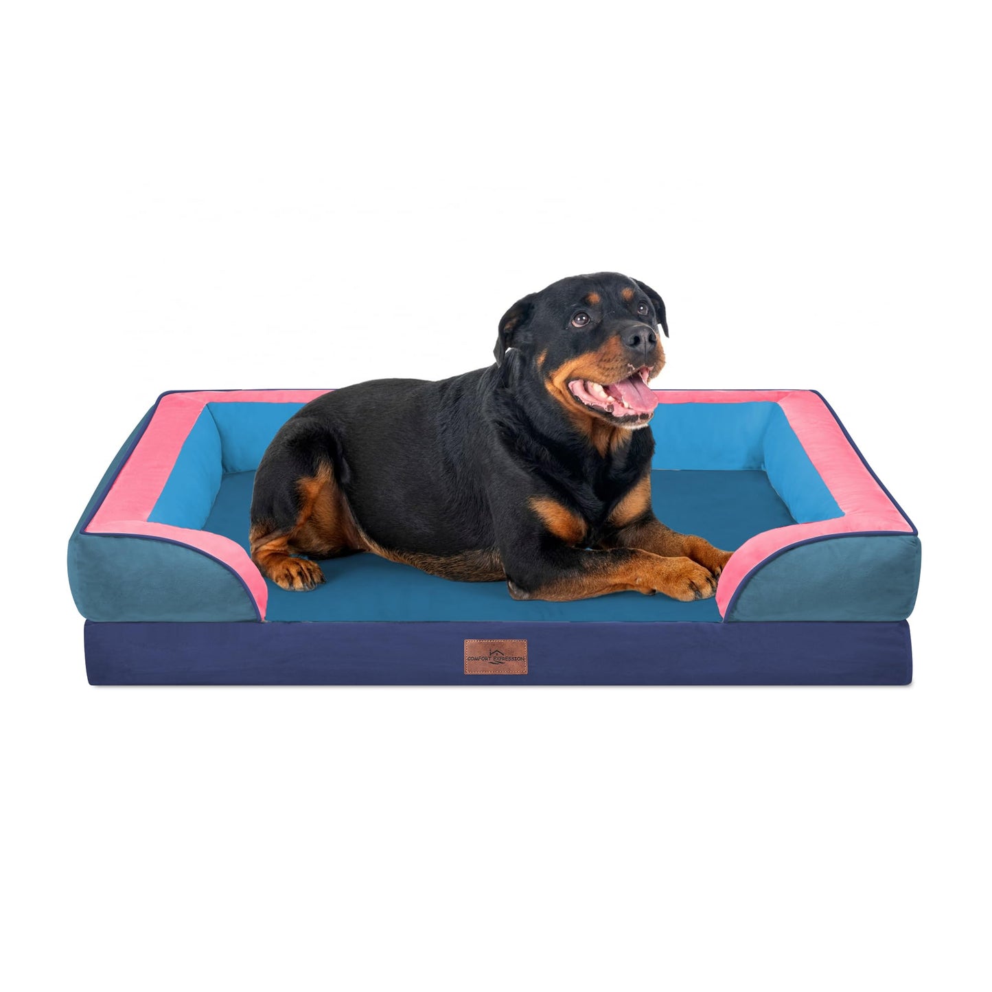 Comfort Expression Orthopedic Dog Bed for Extra Large Dogs with Bolster | Waterproof Dog Couch Bed with Washable Cover & Non-Slip Bottom, Supportive Egg Crate Foam XL Pet Bed, 42x30 Inch