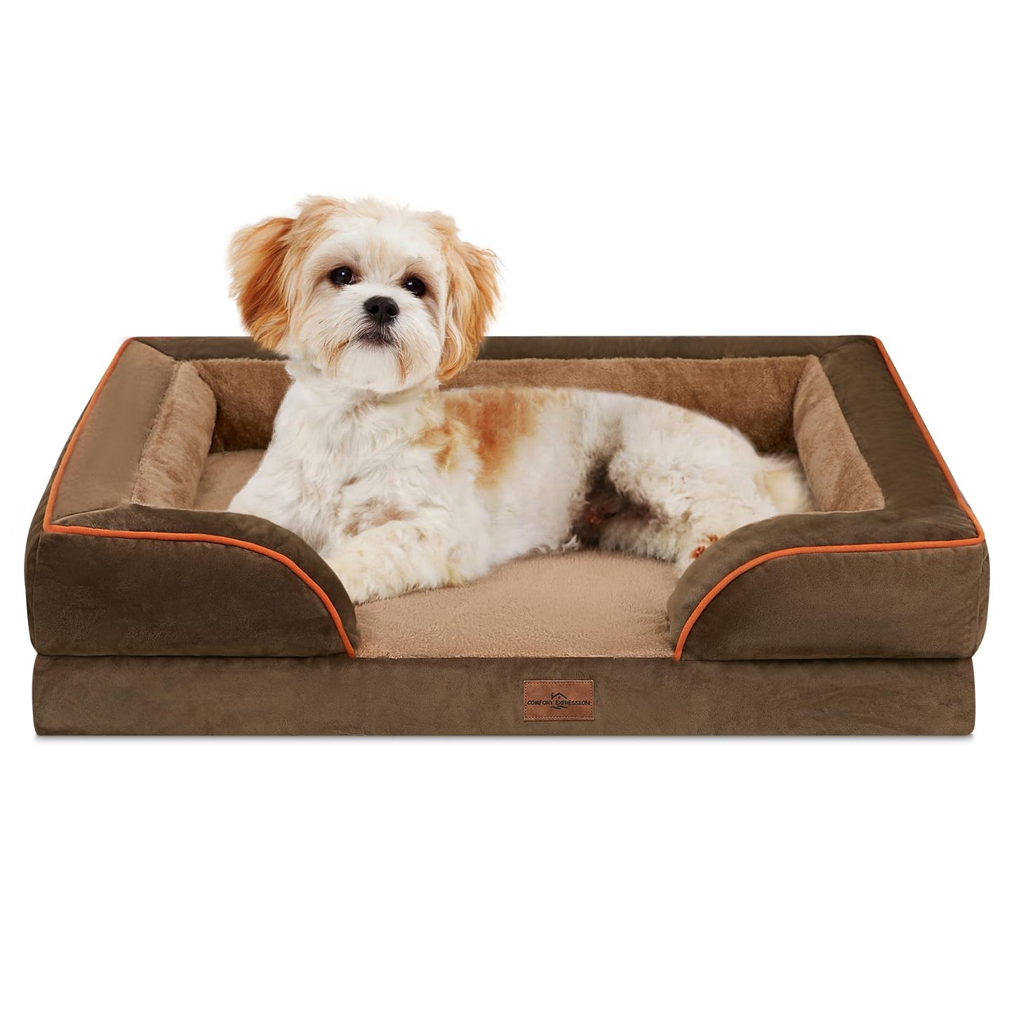 Comfort Expression Orthopedic Dog Bed for Extra Large Dogs with Bolster | Waterproof Dog Couch Bed with Washable Cover & Non-Slip Bottom, Supportive Egg Crate Foam XL Pet Bed, 42x30 Inch