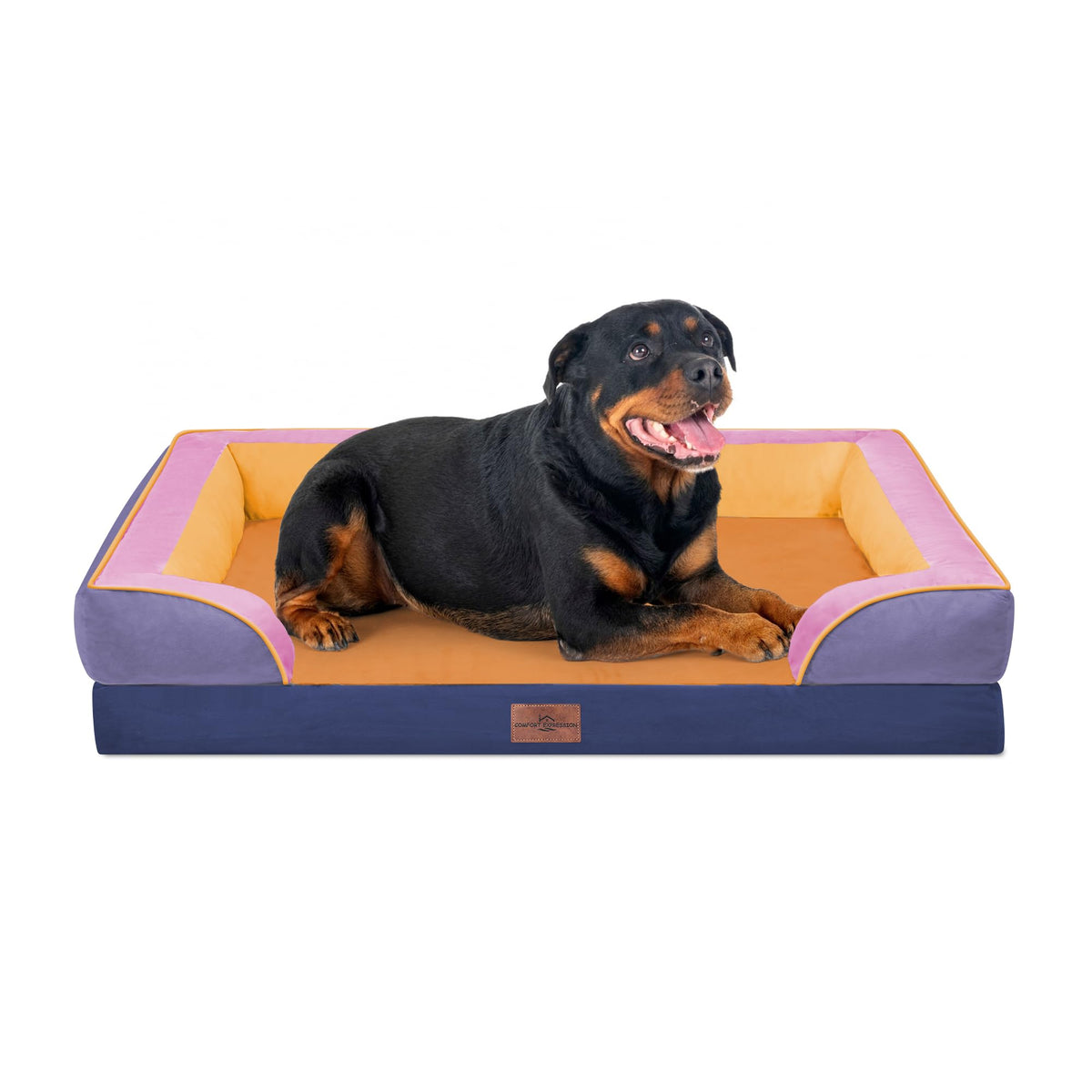 Comfort Expression Orthopedic Dog Bed for Extra Large Dogs with Bolster | Waterproof Dog Couch Bed with Washable Cover & Non-Slip Bottom, Supportive Egg Crate Foam XL Pet Bed, 42x30 Inch