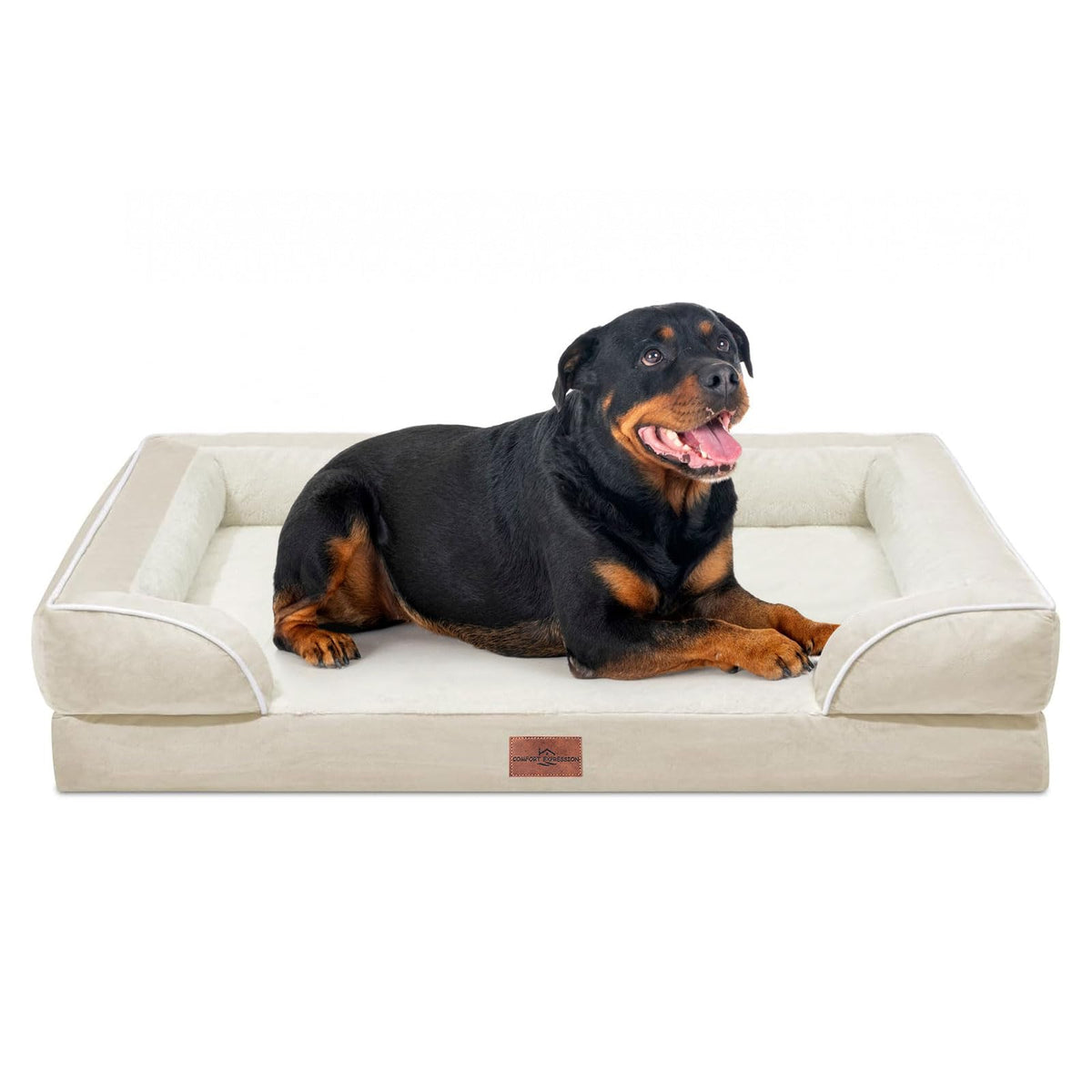 Comfort Expression Orthopedic Dog Bed for Extra Large Dogs with Bolster | Waterproof Dog Couch Bed with Washable Cover & Non-Slip Bottom, Supportive Egg Crate Foam XL Pet Bed, 42x30 Inch