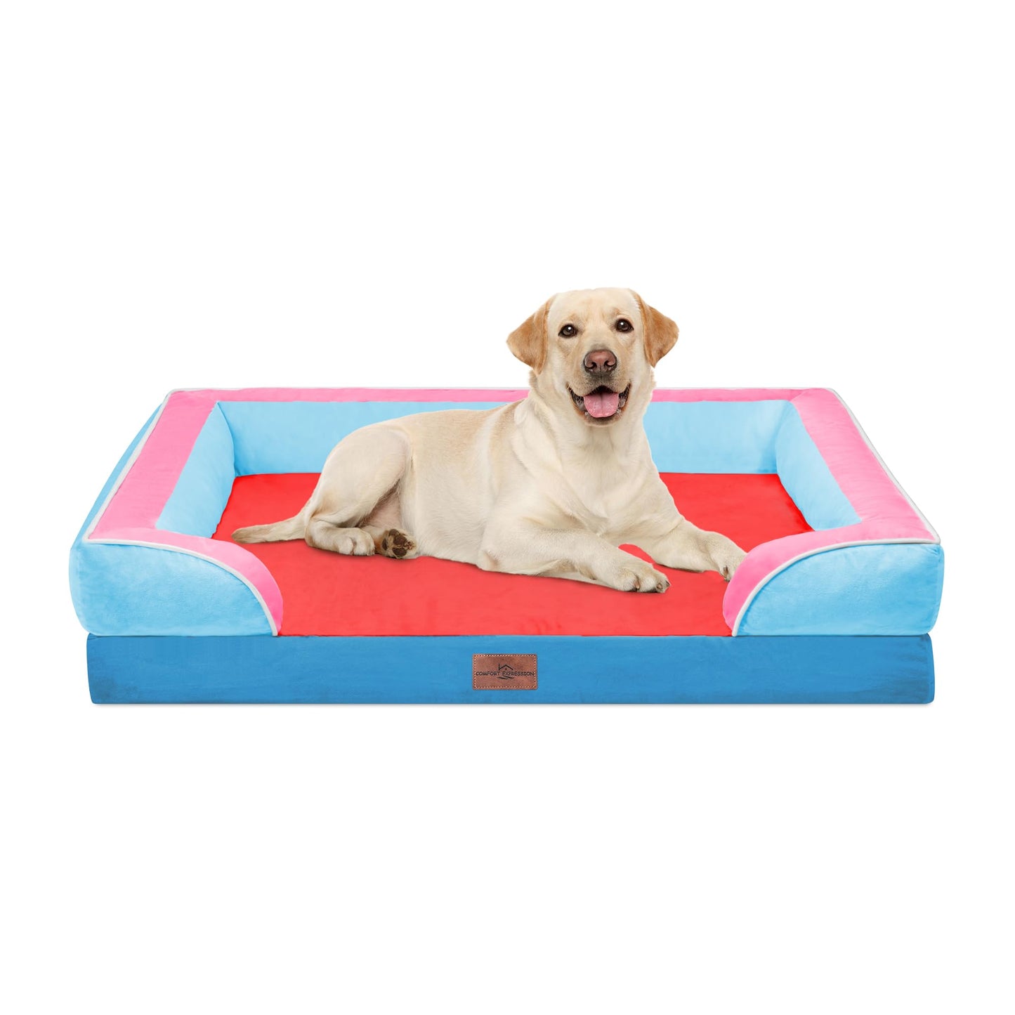 Comfort Expression Orthopedic Dog Bed for Extra Large Dogs with Bolster | Waterproof Dog Couch Bed with Washable Cover & Non-Slip Bottom, Supportive Egg Crate Foam XL Pet Bed, 42x30 Inch