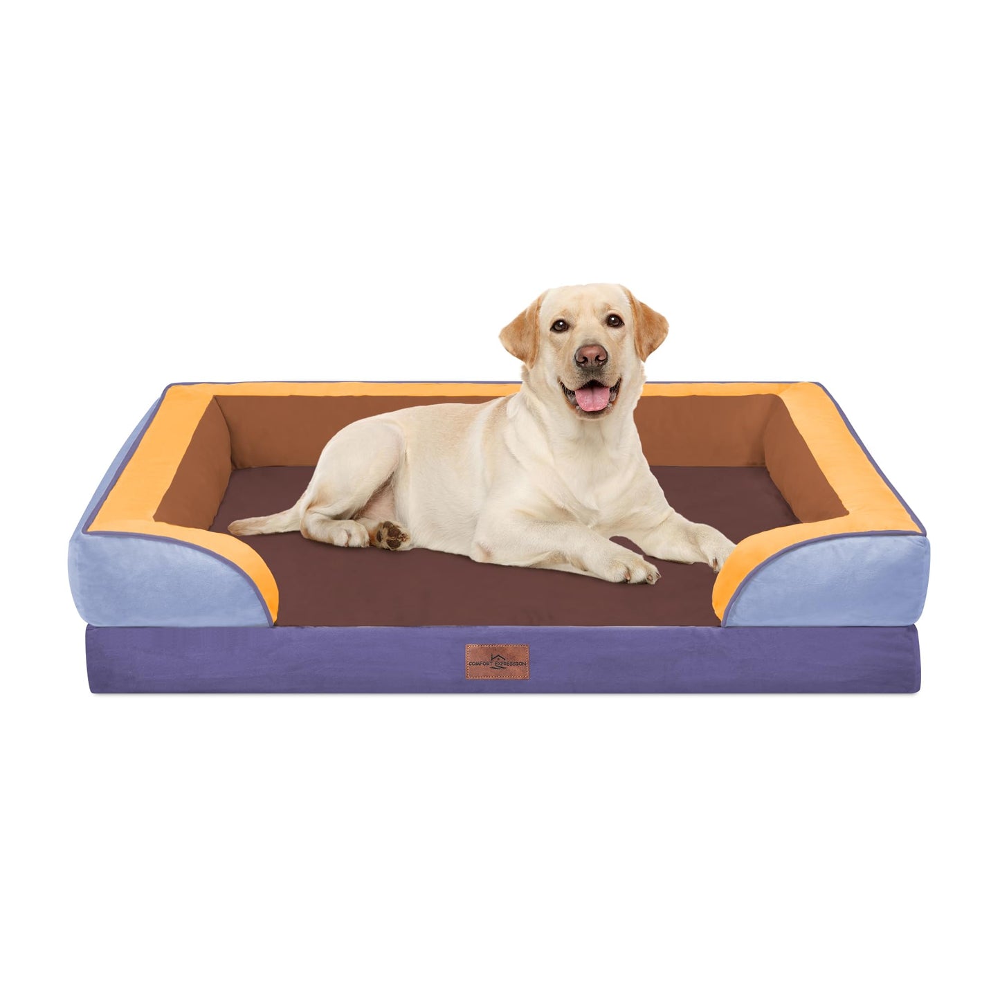 Comfort Expression Orthopedic Dog Bed for Extra Large Dogs with Bolster | Waterproof Dog Couch Bed with Washable Cover & Non-Slip Bottom, Supportive Egg Crate Foam XL Pet Bed, 42x30 Inch