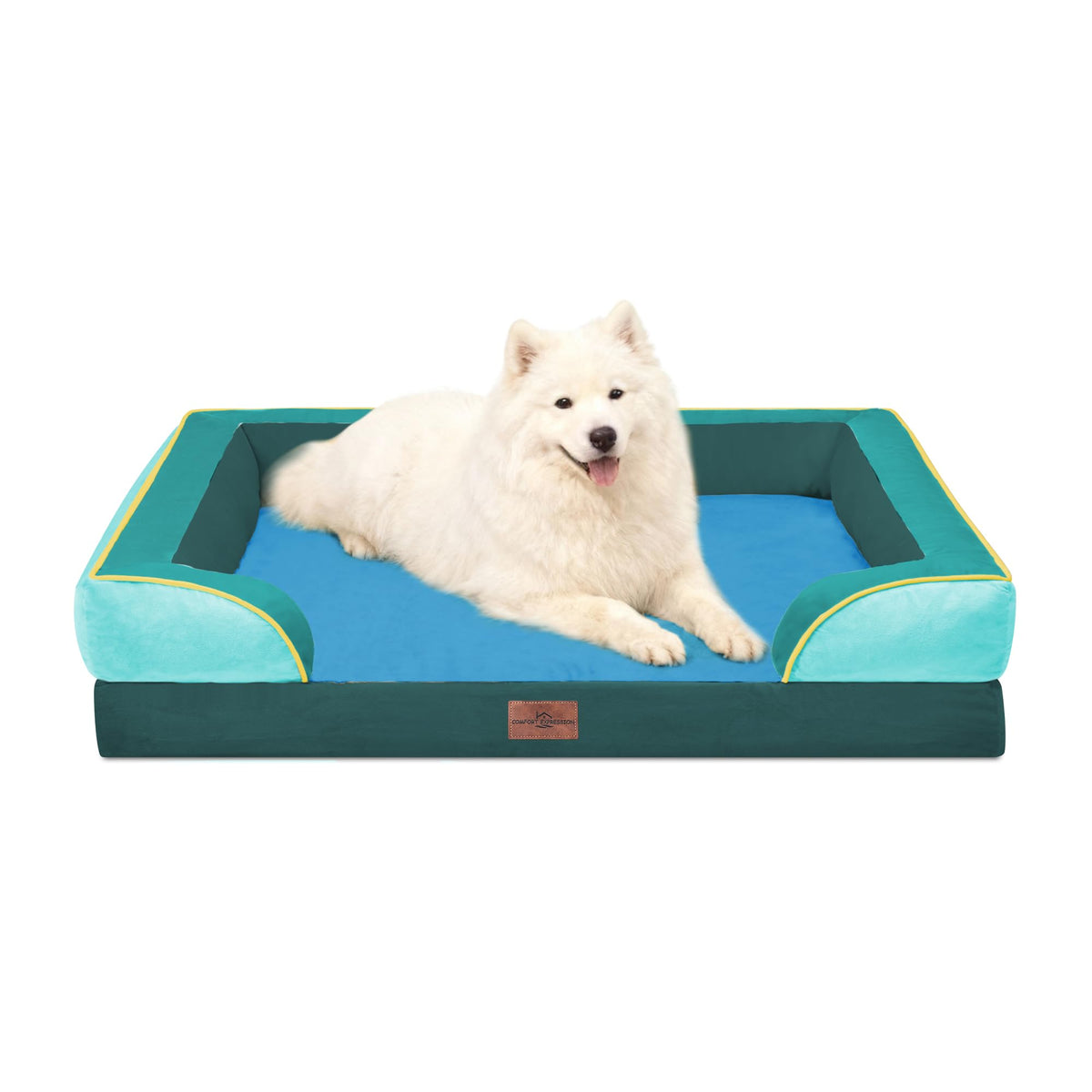 Comfort Expression Orthopedic Dog Bed for Extra Large Dogs with Bolster | Waterproof Dog Couch Bed with Washable Cover & Non-Slip Bottom, Supportive Egg Crate Foam XL Pet Bed, 42x30 Inch