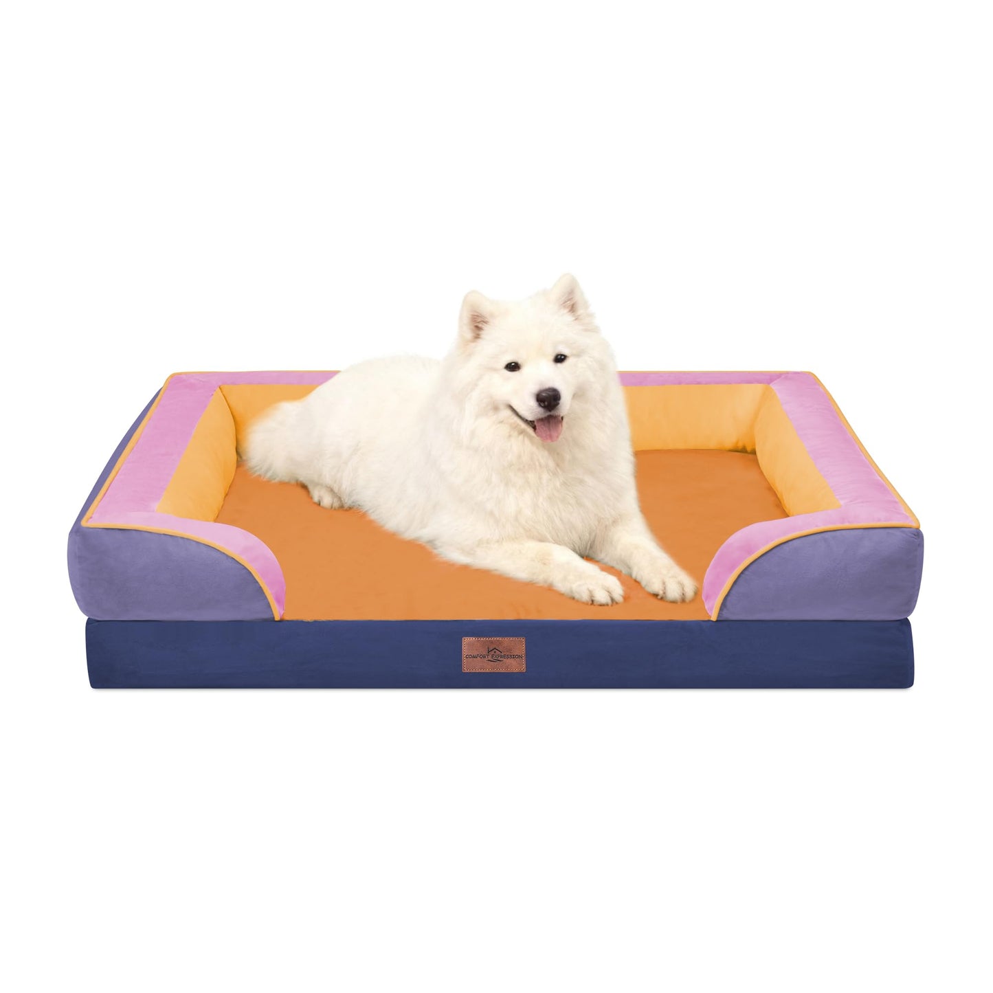 Comfort Expression Orthopedic Dog Bed for Extra Large Dogs with Bolster | Waterproof Dog Couch Bed with Washable Cover & Non-Slip Bottom, Supportive Egg Crate Foam XL Pet Bed, 42x30 Inch