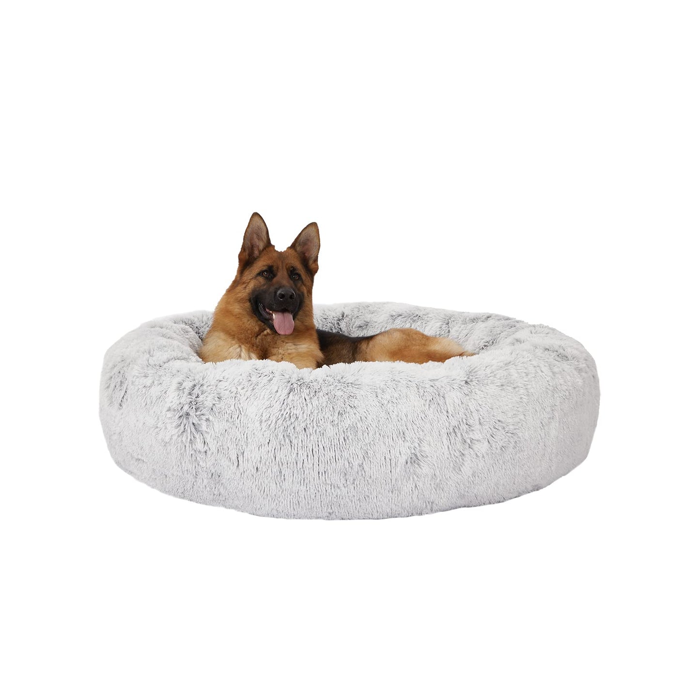 Bedfolks Calming Donut Dog Bed, 36 Inches Round Fluffy for Large Dogs, Anti-Anxiety Plush, Machine Washable (Dark Grey, Large)