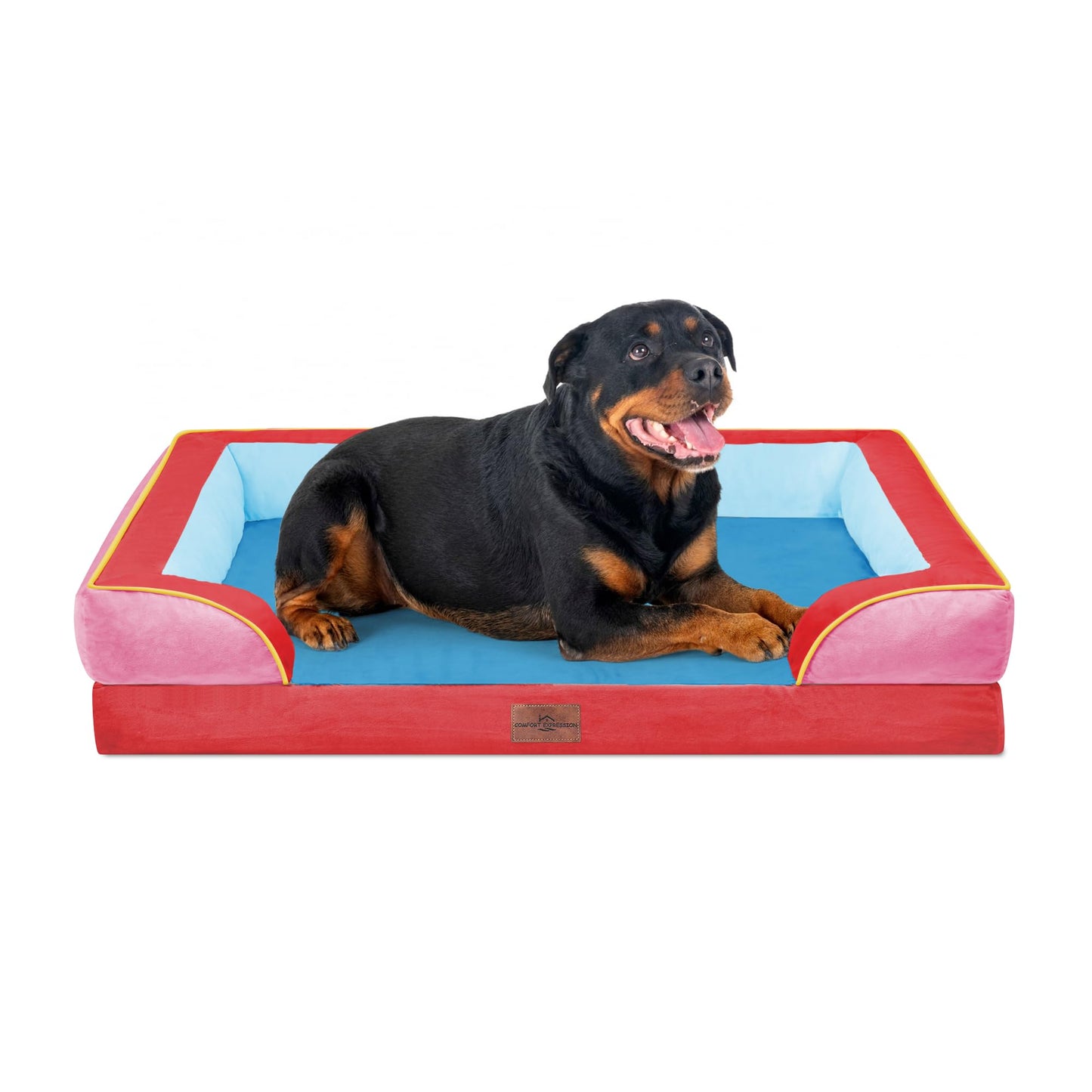 Comfort Expression Orthopedic Dog Bed for Extra Large Dogs with Bolster | Waterproof Dog Couch Bed with Washable Cover & Non-Slip Bottom, Supportive Egg Crate Foam XL Pet Bed, 42x30 Inch