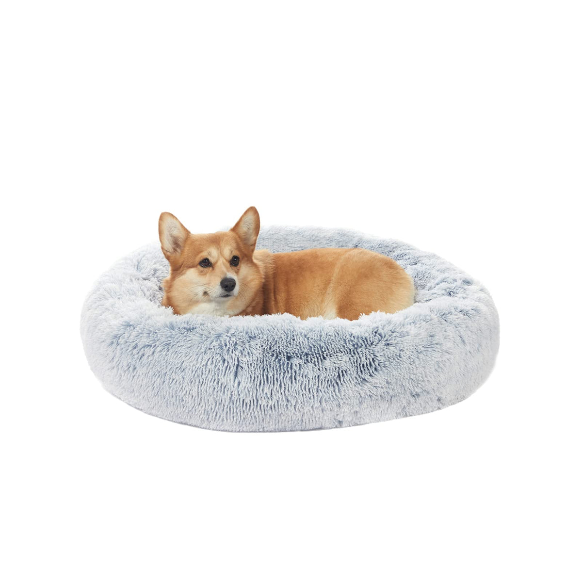 Bedfolks Calming Donut Dog Bed, 36 Inches Round Fluffy for Large Dogs, Anti-Anxiety Plush, Machine Washable (Dark Grey, Large)