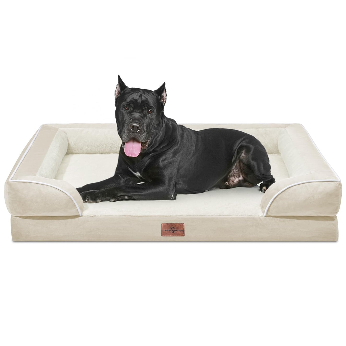 Comfort Expression Orthopedic Dog Bed for Extra Large Dogs with Bolster | Waterproof Dog Couch Bed with Washable Cover & Non-Slip Bottom, Supportive Egg Crate Foam XL Pet Bed, 42x30 Inch