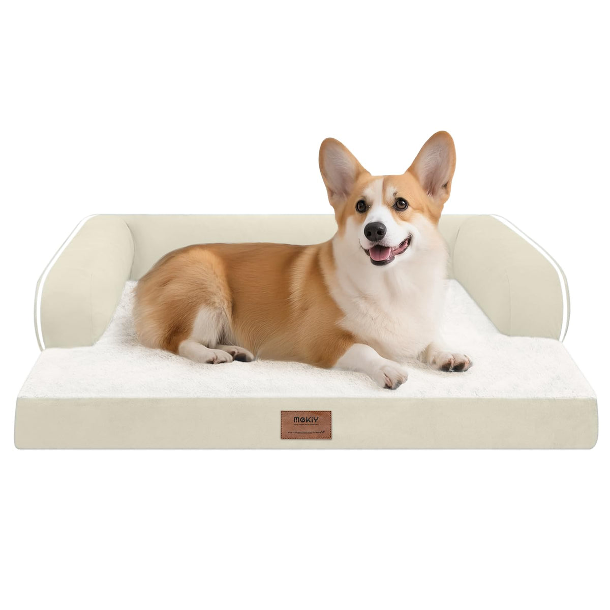 MEKIY Orthopedic Washable Dog Bed with Bolster for Medium to Large Dogs | Pillow Support for Neck Relief, Egg Crate Foam, Waterproof Liner, Anti-Slip Bottom, Removable Bolster Cover, 36 x 27 Inch