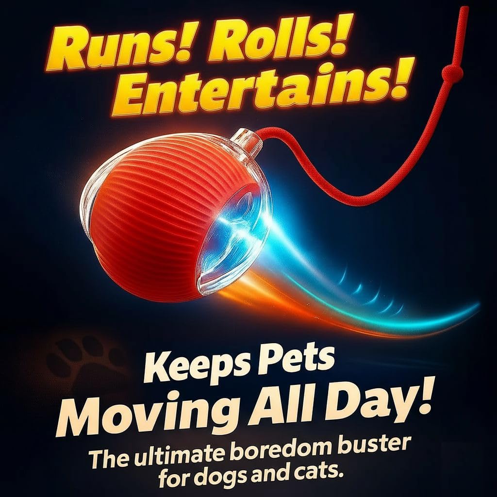 Purrmitive 2026 Durable Interactive Cat Toys for Indoor Cats, Dog Toys Ball, Rolling Pet Ball, Smart Automatic Cat Chase Balls Toy, Interactive Dog Toys Speedy Tail,Kitten & Cat Toys Interactive (Red)