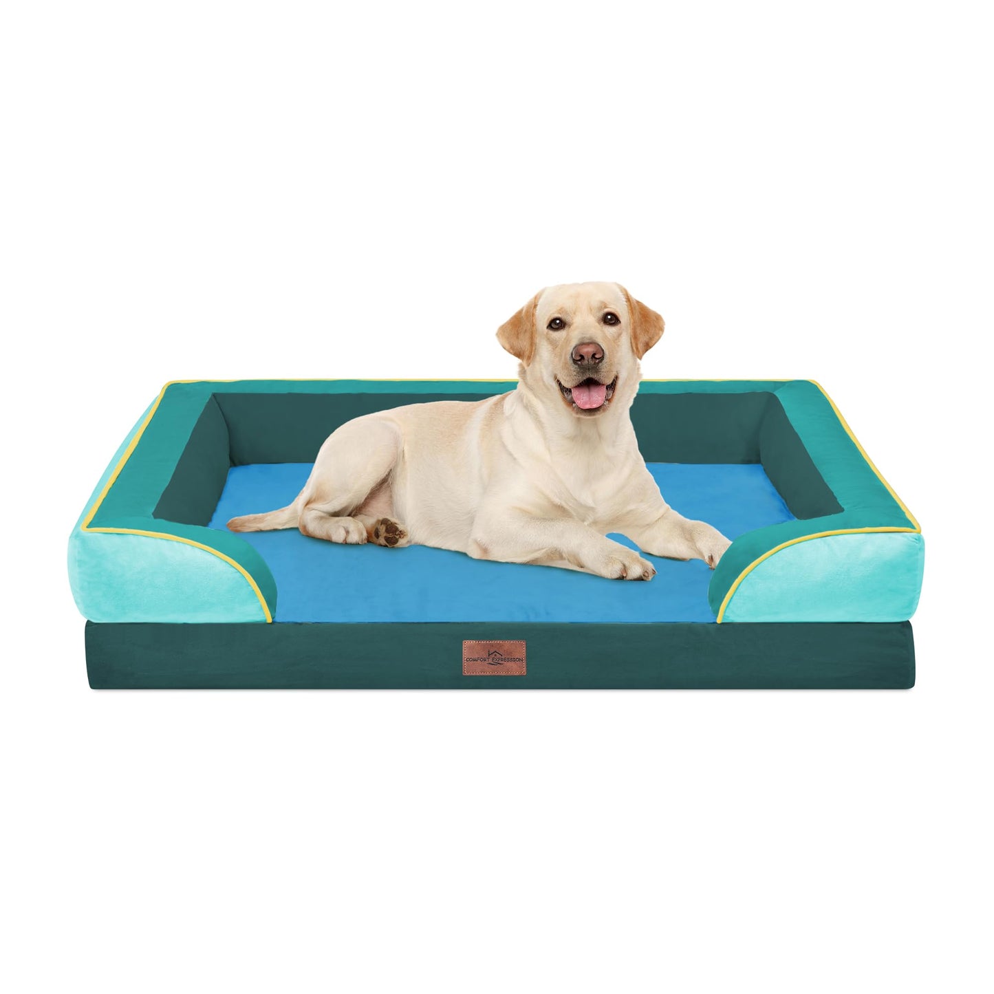 Comfort Expression Orthopedic Dog Bed for Extra Large Dogs with Bolster | Waterproof Dog Couch Bed with Washable Cover & Non-Slip Bottom, Supportive Egg Crate Foam XL Pet Bed, 42x30 Inch