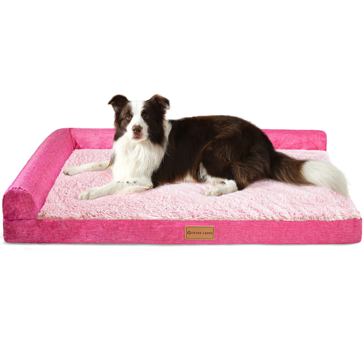 Patas Lague Orthopedic Dog Bed Large Sized Dog 36''X24'', Waterproof L Bolster Medium Pet Sofa Beds with Removable Washable Cover, Soft Pet Couch Crate Mat with Nonskid Bottom, Black