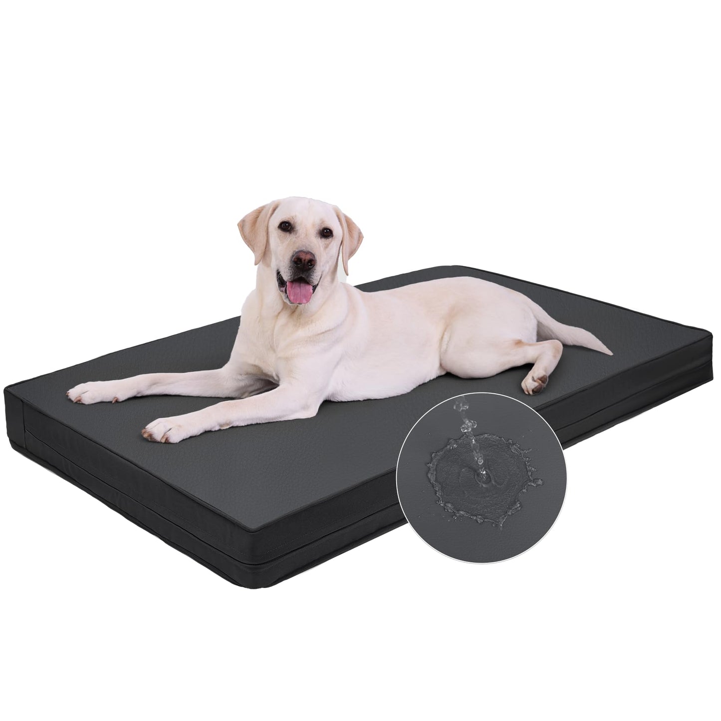 Vonabem Outdoor Waterproof Dog Bed Washable, Extra Large Crate Pad 42 inch, Wipeable Leather XL Pet beds with Removable Cover, Foam Orthopedic Anti-Slip Kennel Pads Reversible, 41"x27" Grey