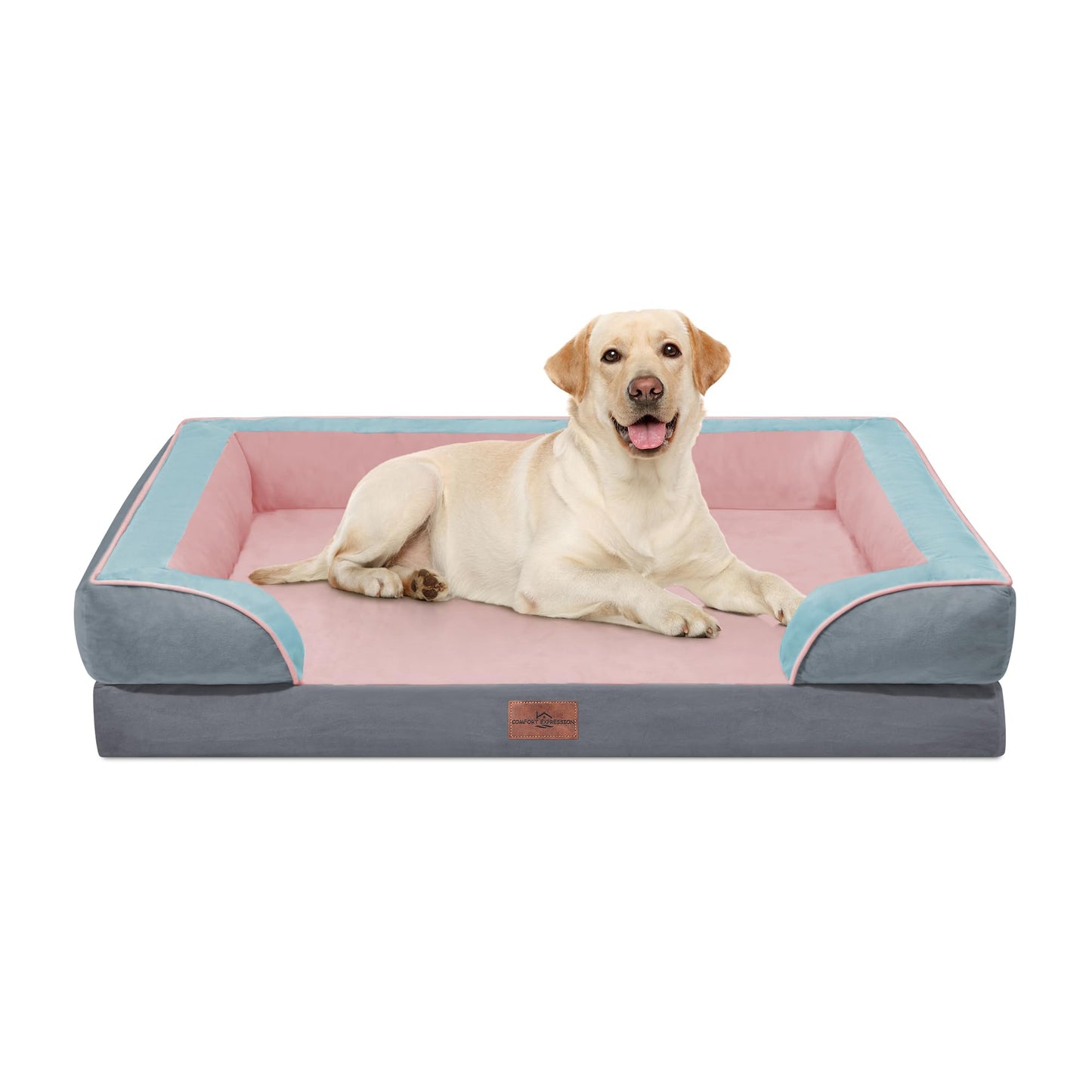 Comfort Expression Orthopedic Dog Bed for Extra Large Dogs with Bolster | Waterproof Dog Couch Bed with Washable Cover & Non-Slip Bottom, Supportive Egg Crate Foam XL Pet Bed, 42x30 Inch