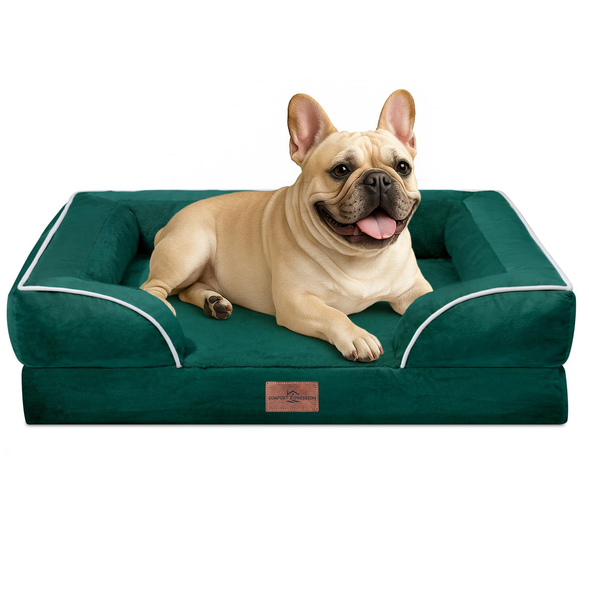 Comfort Expression Orthopedic Dog Bed for Extra Large Dogs with Bolster | Waterproof Dog Couch Bed with Washable Cover & Non-Slip Bottom, Supportive Egg Crate Foam XL Pet Bed, 42x30 Inch