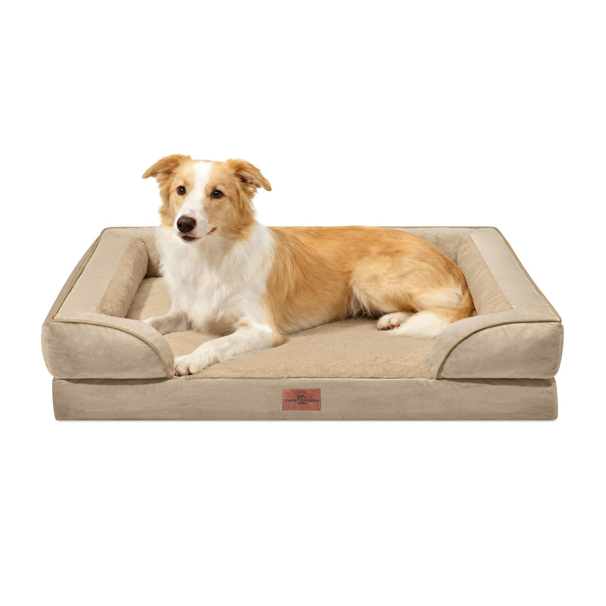 Comfort Expression Orthopedic Dog Bed for Extra Large Dogs with Bolster | Waterproof Dog Couch Bed with Washable Cover & Non-Slip Bottom, Supportive Egg Crate Foam XL Pet Bed, 42x30 Inch