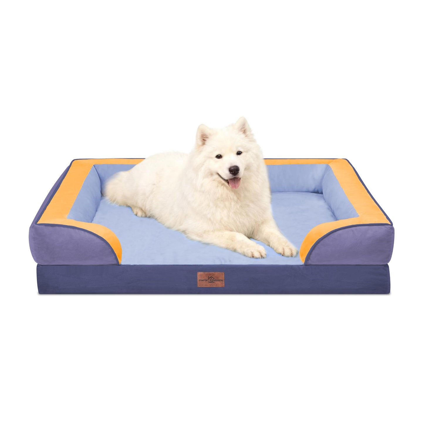 Comfort Expression Orthopedic Dog Bed for Extra Large Dogs with Bolster | Waterproof Dog Couch Bed with Washable Cover & Non-Slip Bottom, Supportive Egg Crate Foam XL Pet Bed, 42x30 Inch