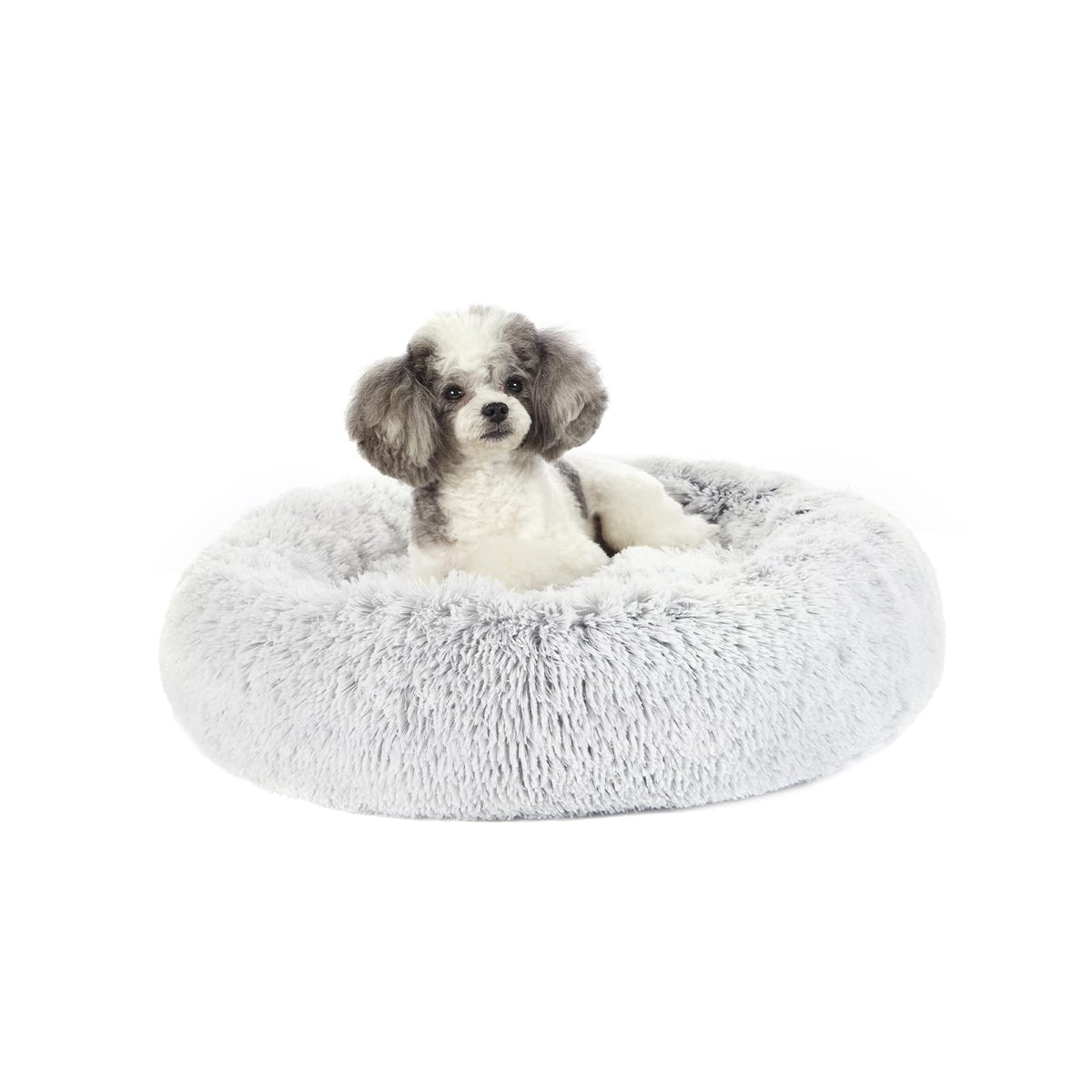 Bedfolks Calming Donut Dog Bed, 36 Inches Round Fluffy for Large Dogs, Anti-Anxiety Plush, Machine Washable (Dark Grey, Large)