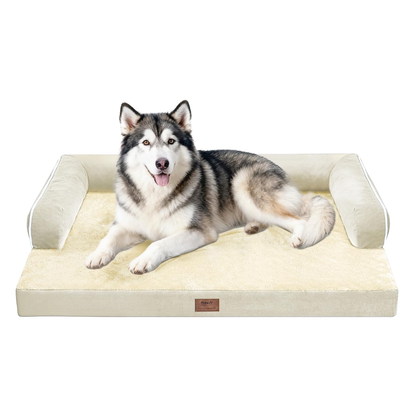 MEKIY Orthopedic Washable Dog Bed with Bolster for Medium to Large Dogs | Pillow Support for Neck Relief, Egg Crate Foam, Waterproof Liner, Anti-Slip Bottom, Removable Bolster Cover, 36 x 27 Inch